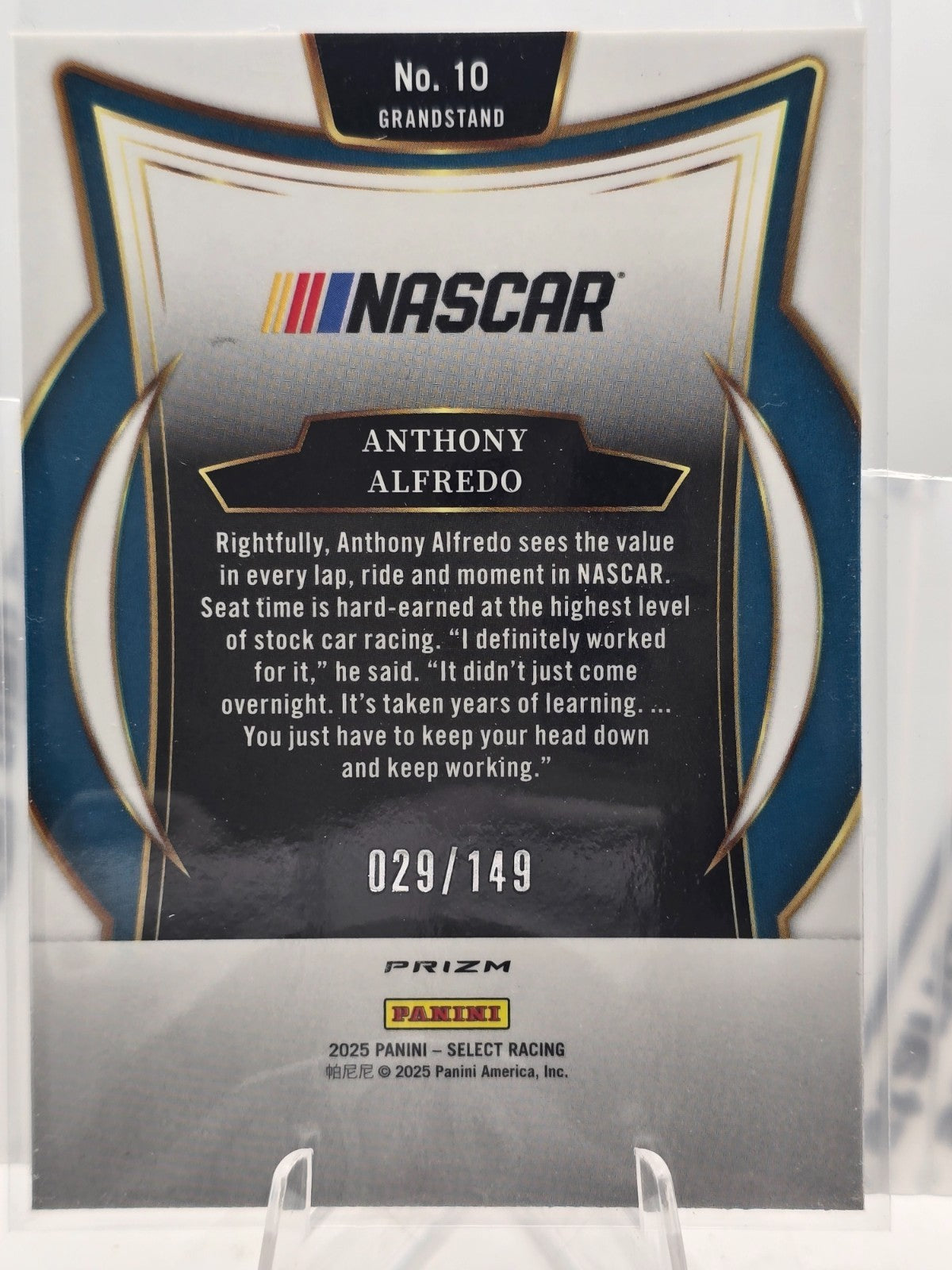 2025 Select Nascar Racing- #10 Anthony Alfredo - Grandstand - Black & White /149