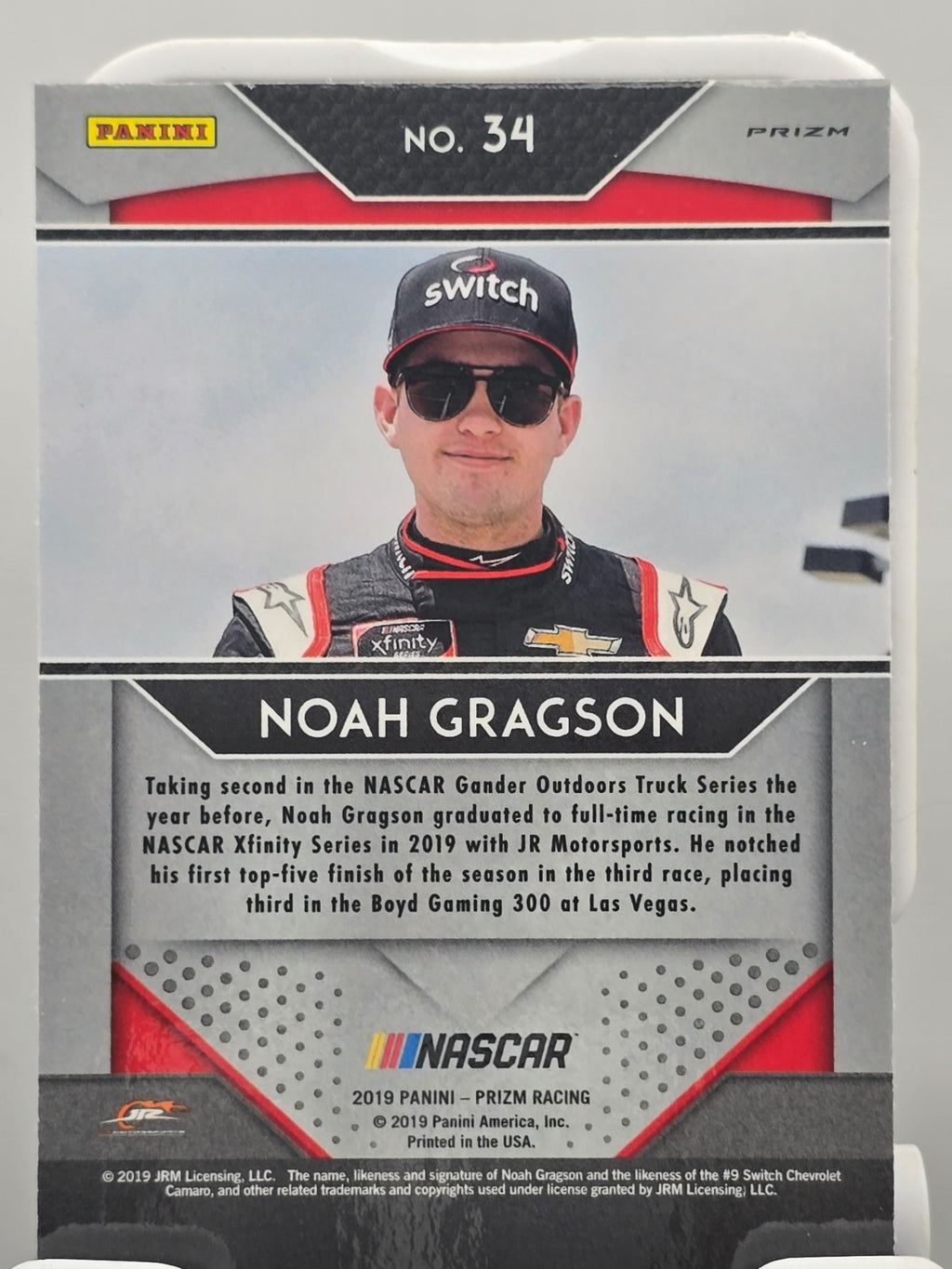 2019 Panini Prizm Racing - Noah Gragson (RC) #34 - Red, White & Blue