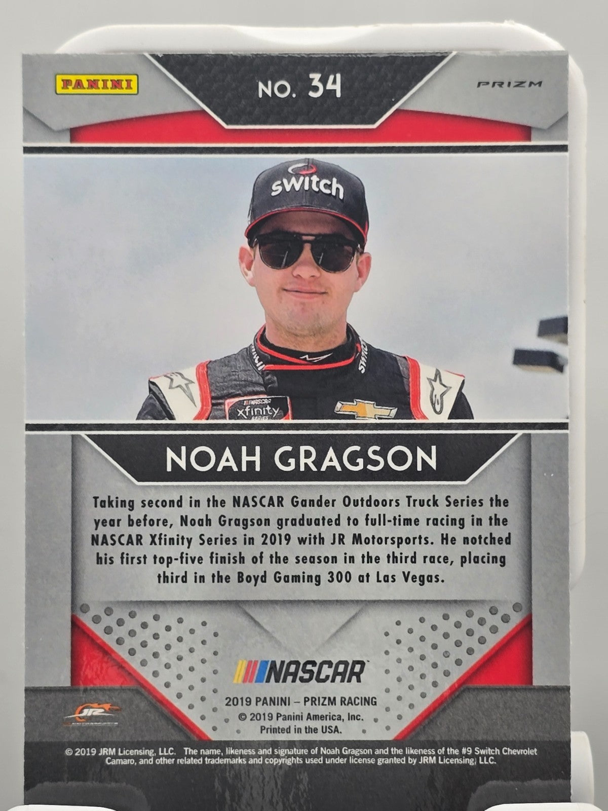 2019 Panini Prizm Racing - Noah Gragson (RC) #34 - Red, White & Blue