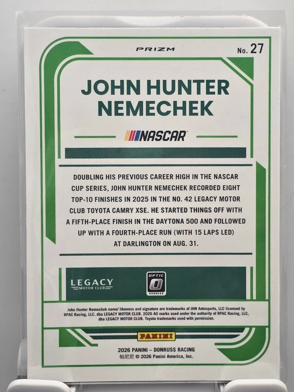 2026 Donruss OPTIC NASCAR Racing - #27 John Hunter Nemechek - Holo/Silver