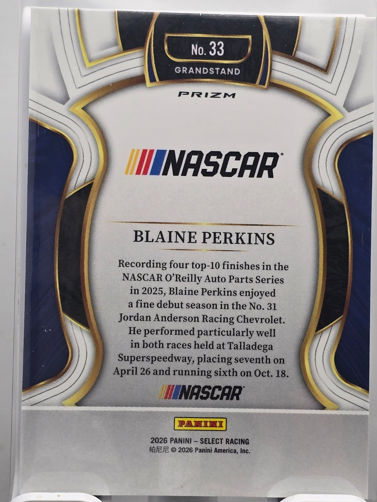 2026 Select Racing - #33 Blaine Perkins - Grandstand - Silver SP