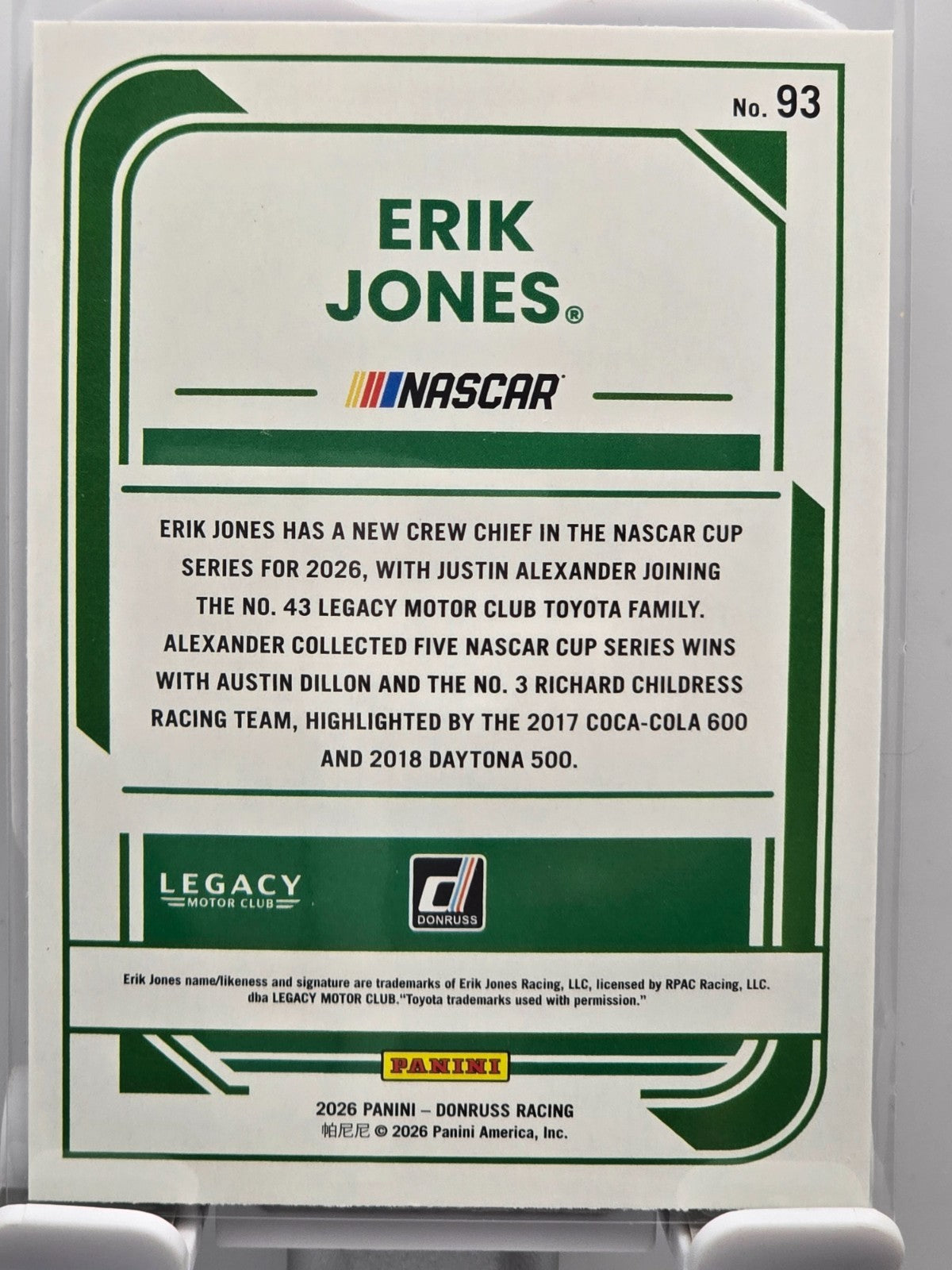 2026 Donruss NASCAR Racing - #93 Erik Jones - Laser Base SP