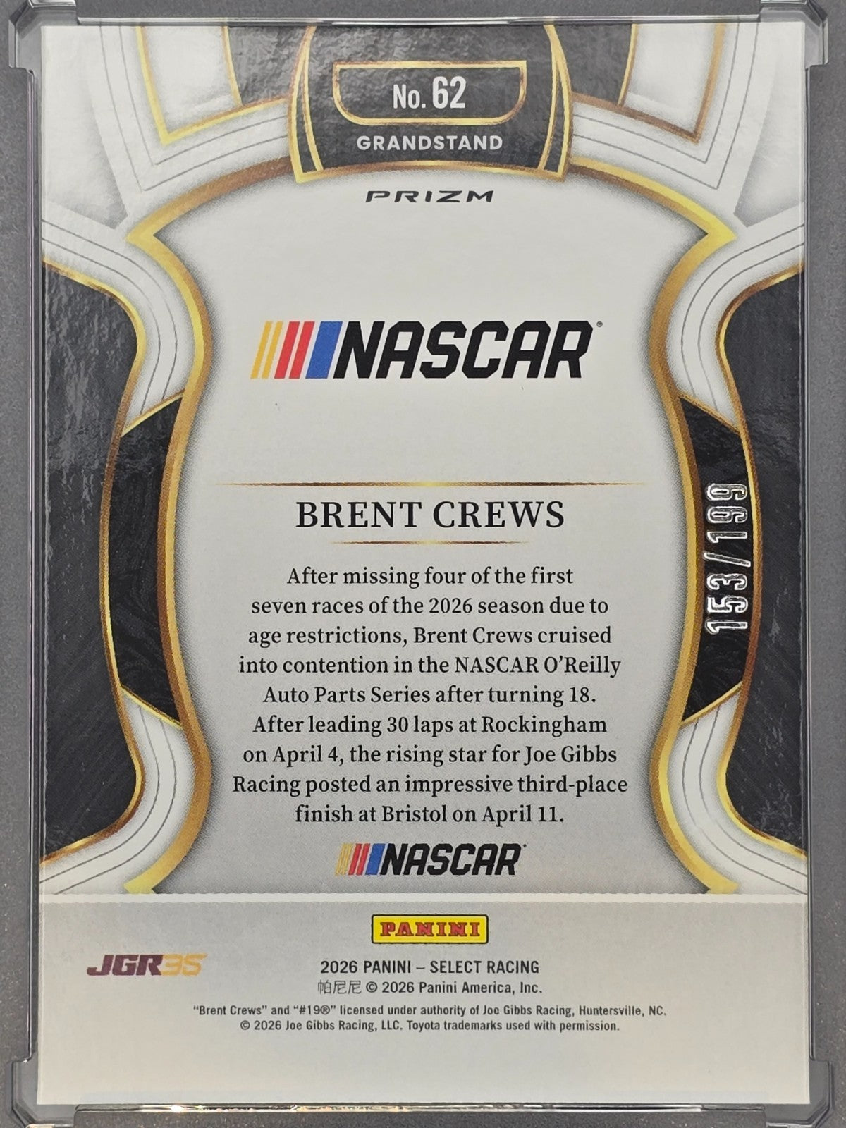 2026 Select Racing - #62 Brent Crews - Grandstand - Carolina Blue /199