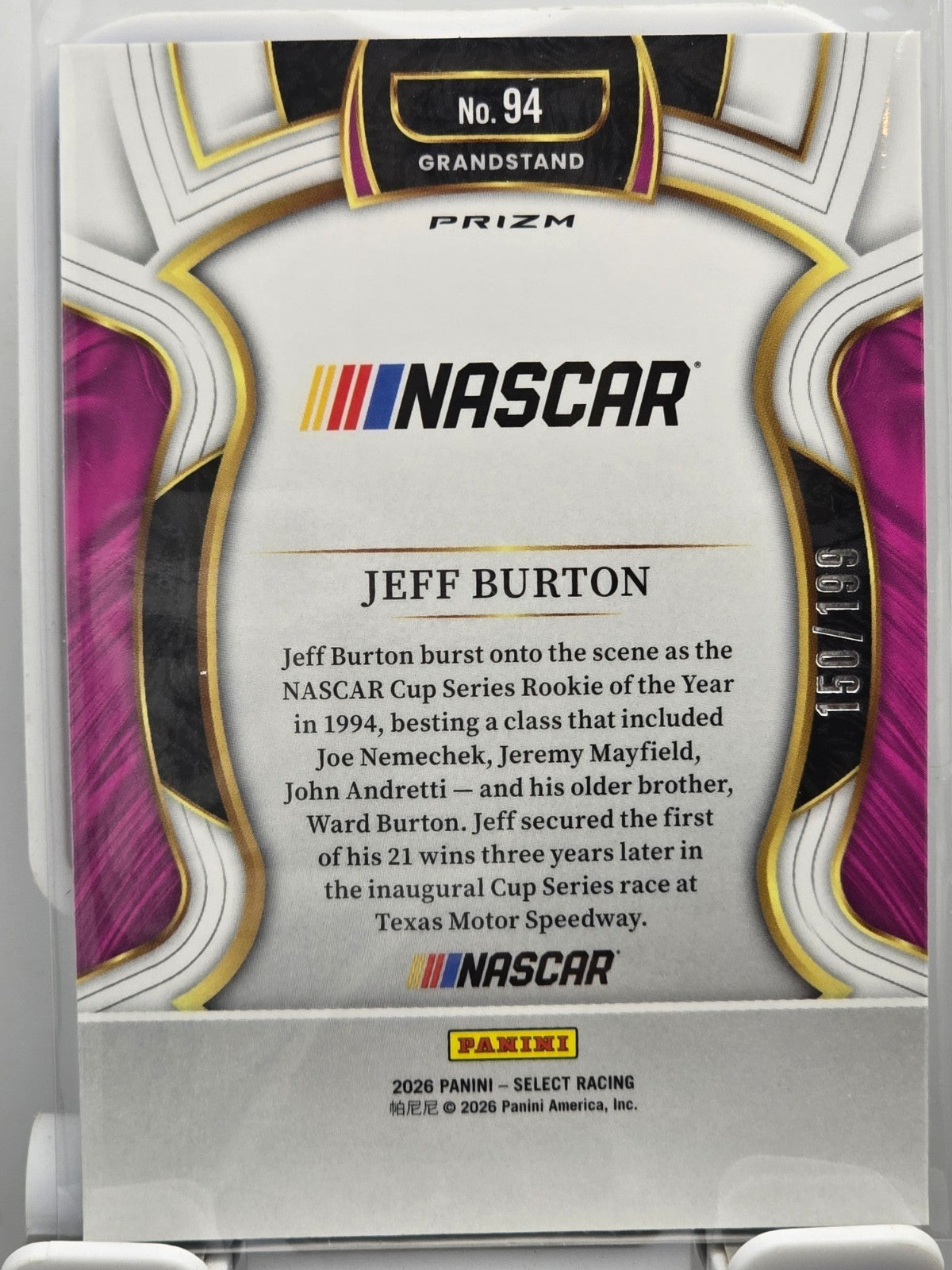 2026 Select Racing - #94 Jeff Burton - Grandstand - Light Blue /199