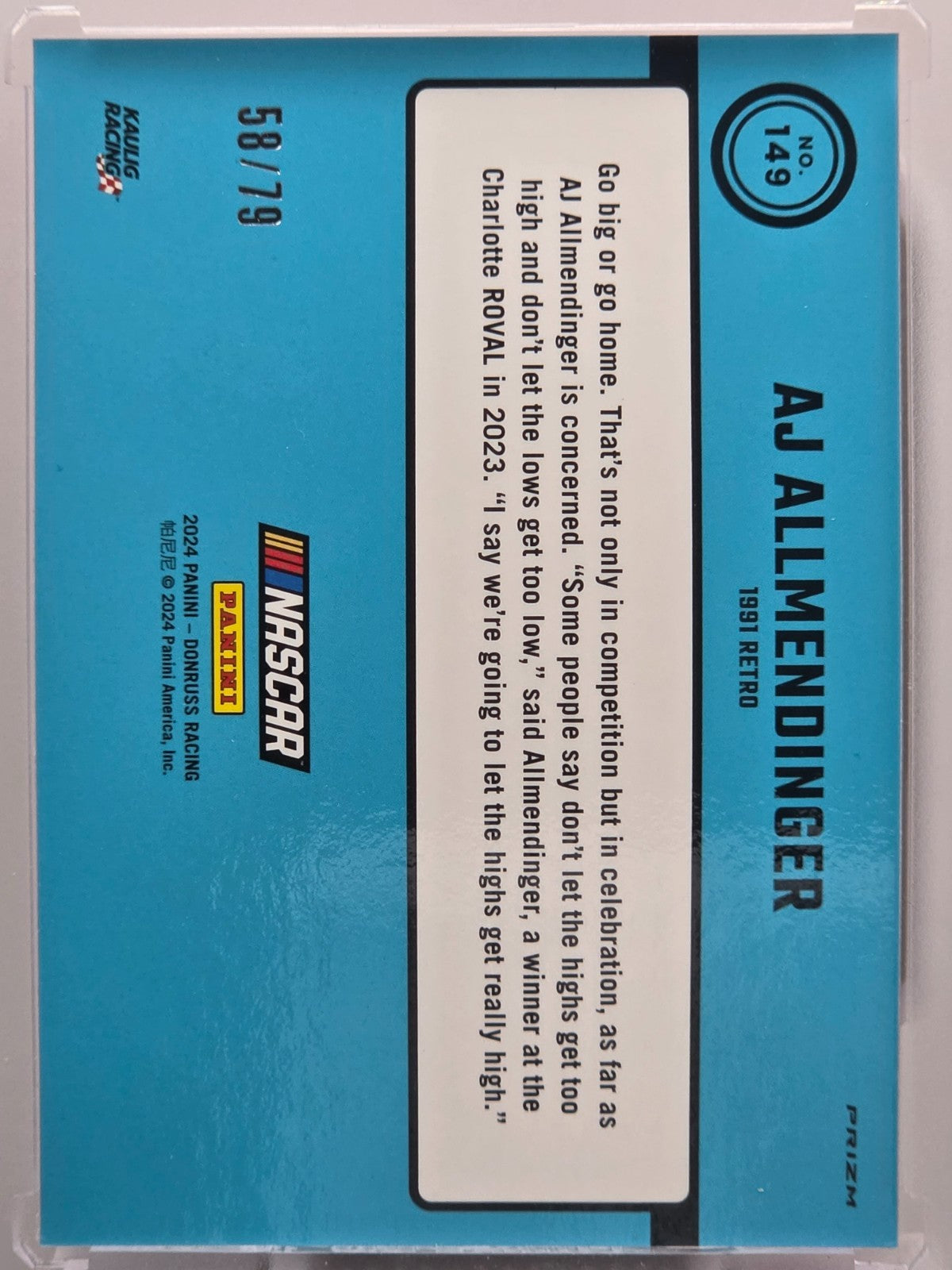 2024 Panini Donruss - AJ Allmendinger - Pink Velocity  /79 - #149 - Buy 3 Get 1!