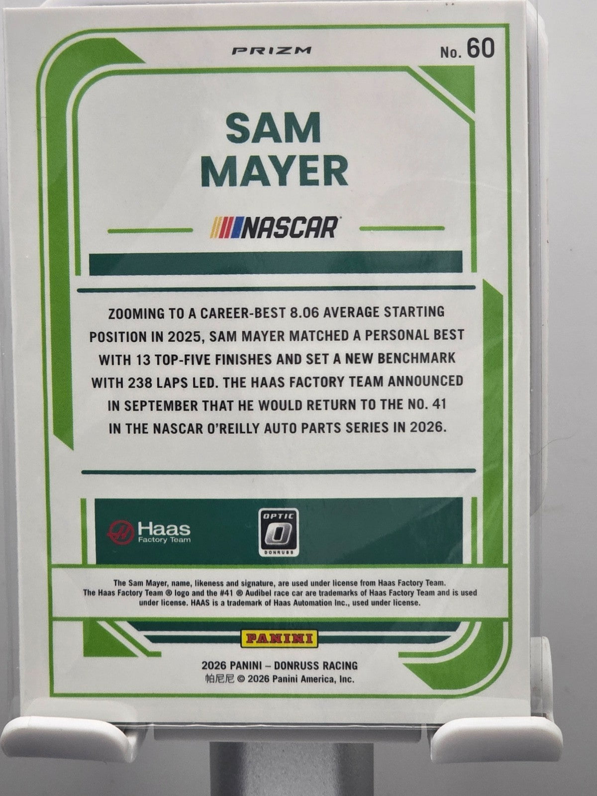 2026 Donruss NASCAR Optic Racing - #60 Sam Mayer - Silver Holo