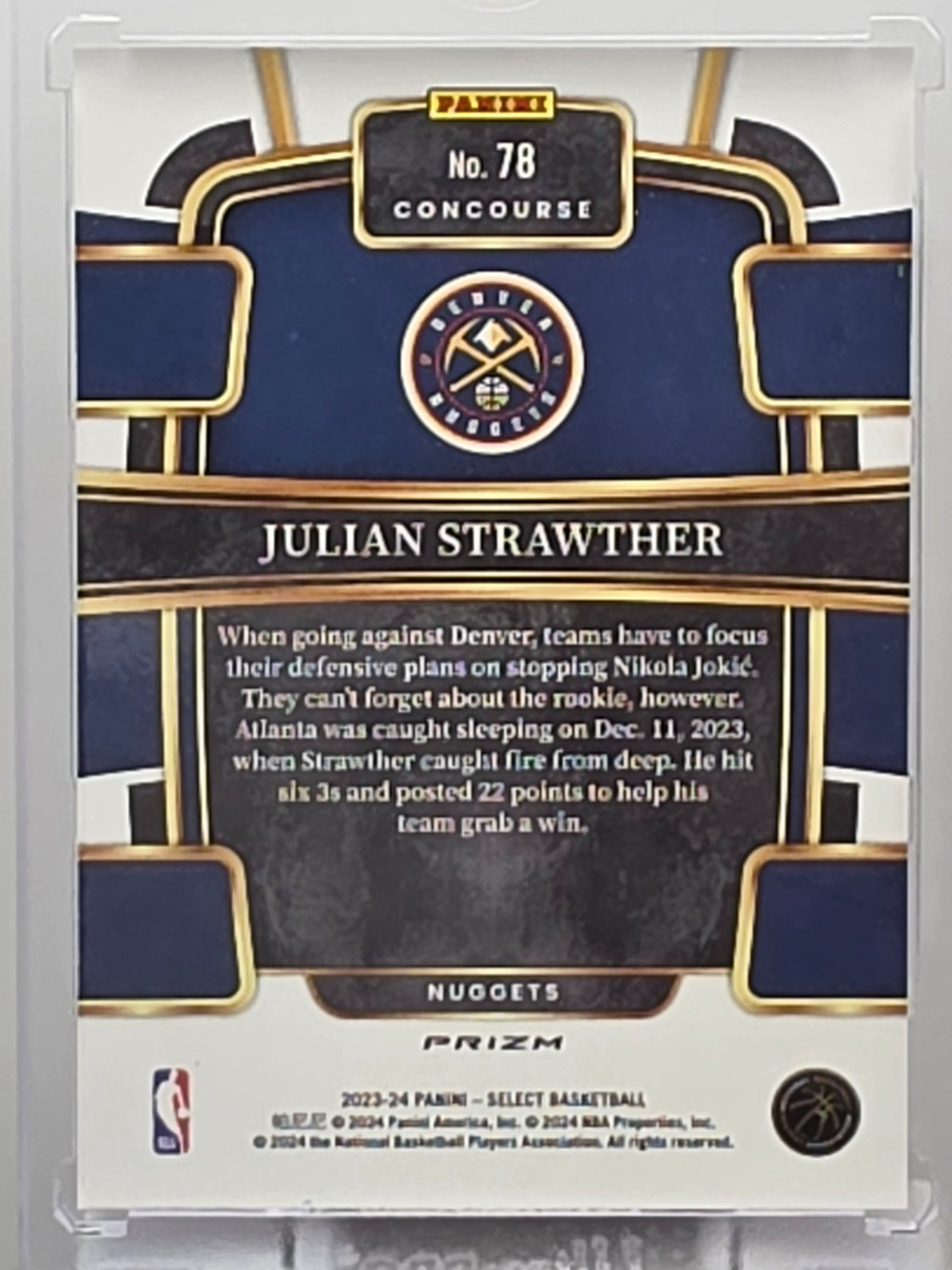 2023-24 Panini Select - Julian Strawther (RC) - Tri-Color Prizm - #78