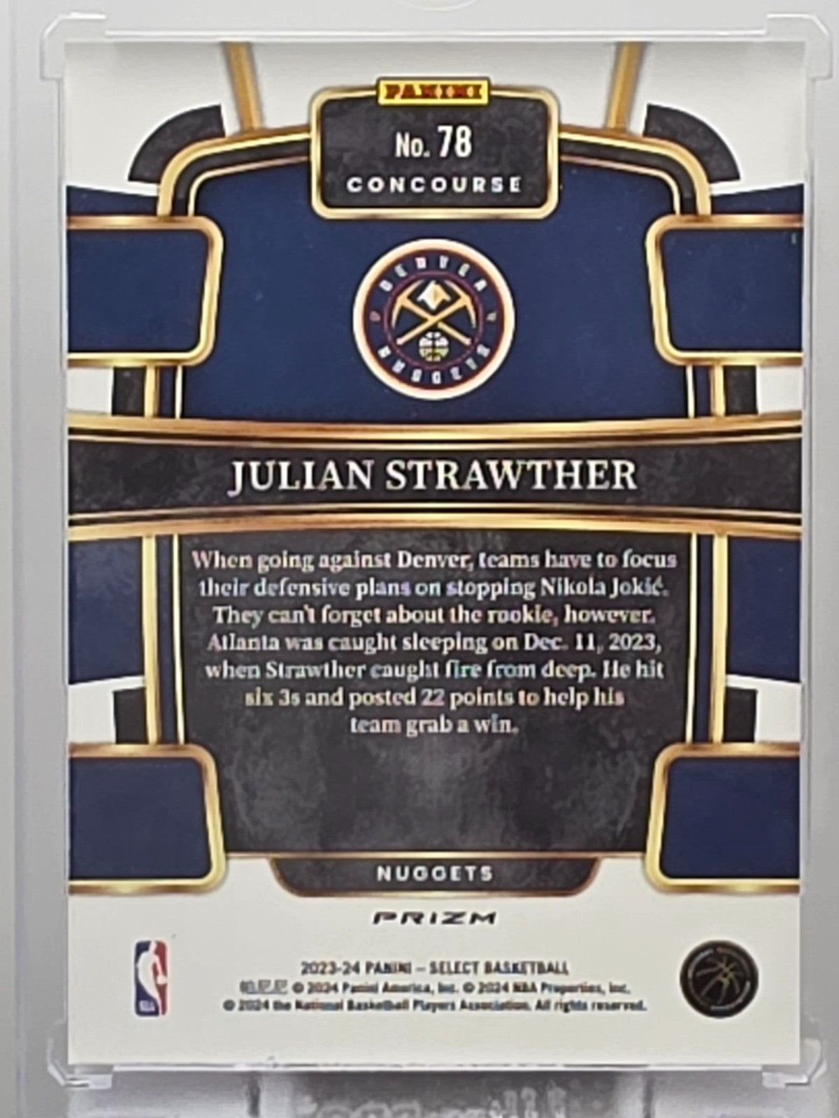 2023-24 Panini Select - Julian Strawther (RC) - Tri-Color Prizm - #78