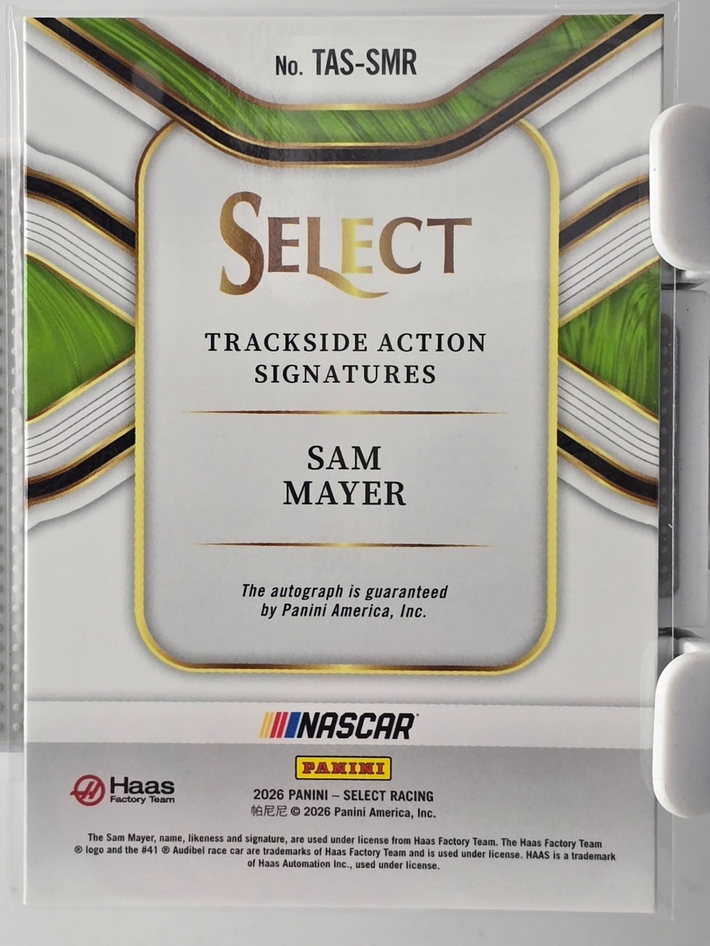 2026 Select Trackside Action Signature - Sam Mayer - #TAS-SMR - Autograph