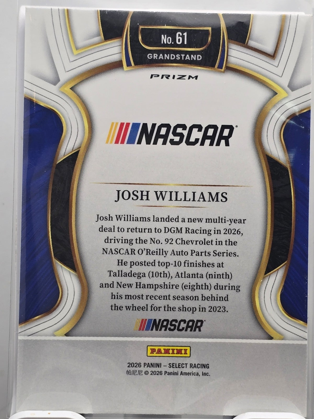 2026 Select Racing - #61 Josh Williams - Grandstand - Tri-Color SP