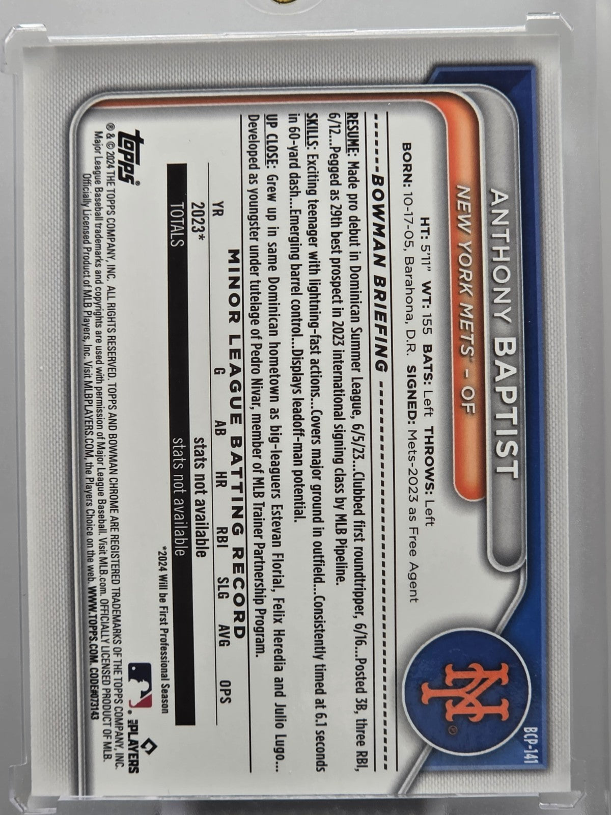 2024 Bowman - Anthony Baptist - Lunar Glow Refractor SP - #BCP-141