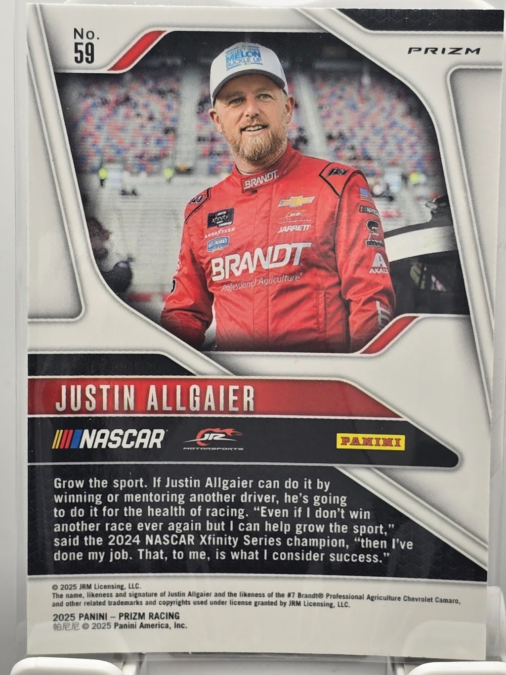 2025 Prizm Nascar Racing - #59 Justin Allgaier - Holo / Silver Prizm