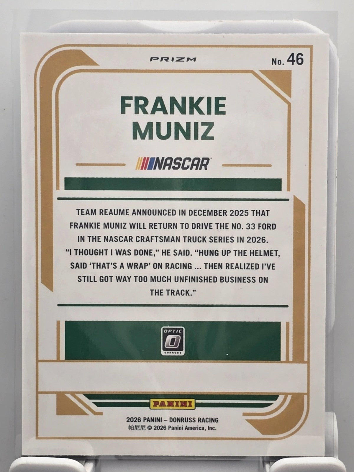 2026 Donruss OPTIC NASCAR Racing - #46 Frankie Muniz - Blue Velocity