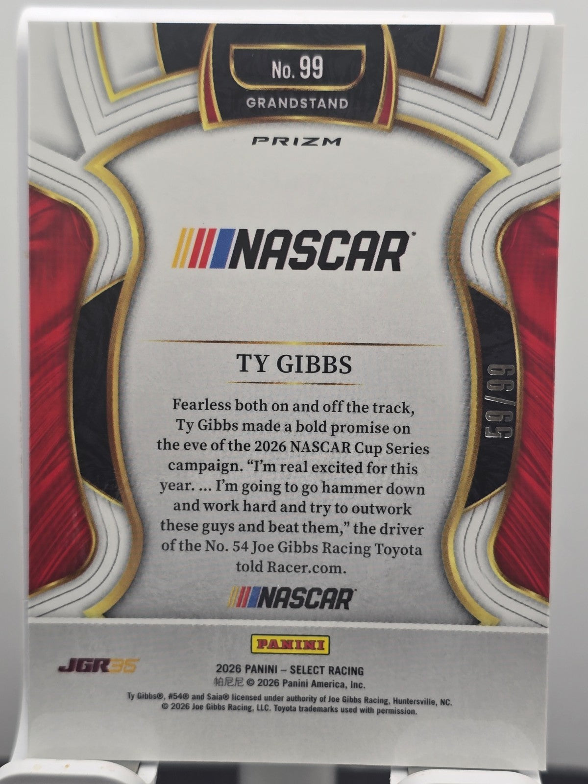 2026 Select Racing - #99 Ty Gibbs - Grandstand - White /99