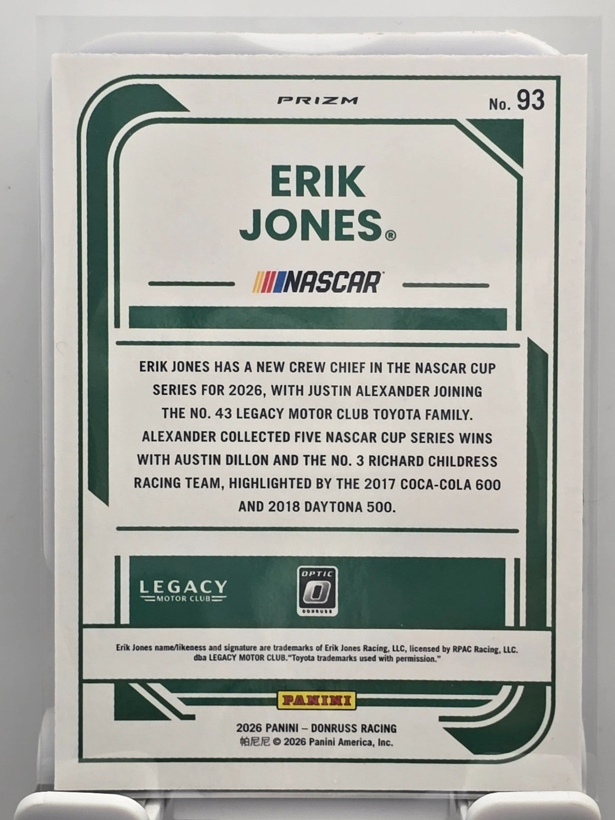 2026 Donruss OPTIC NASCAR Racing - #93 Erik Jones - Blue Velocity