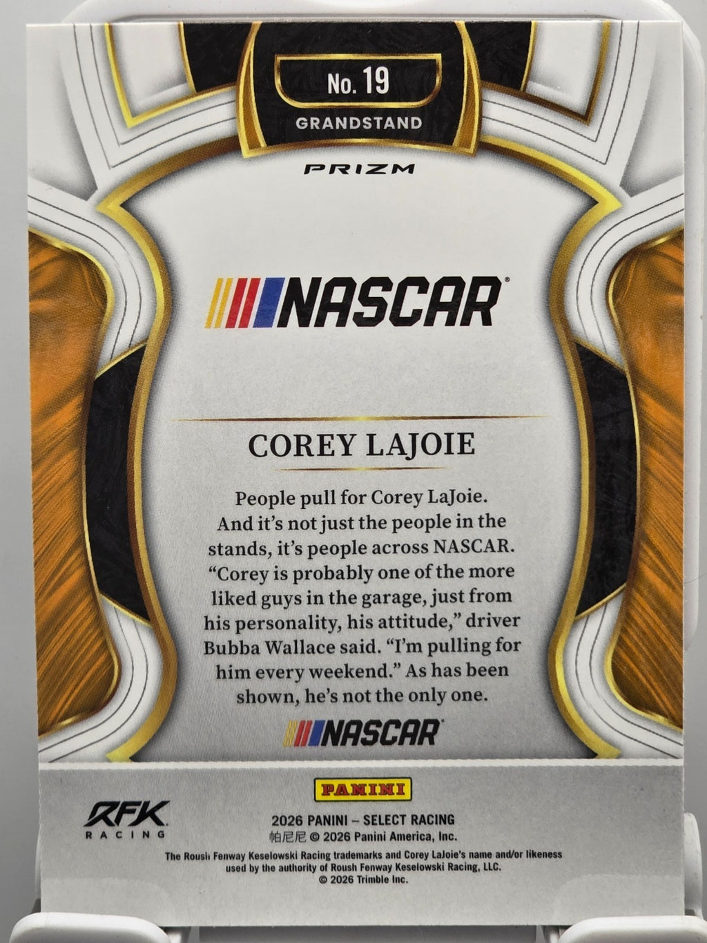 2026 Select Racing - #19 Corey Lajoie - Grandstand - Silver SP