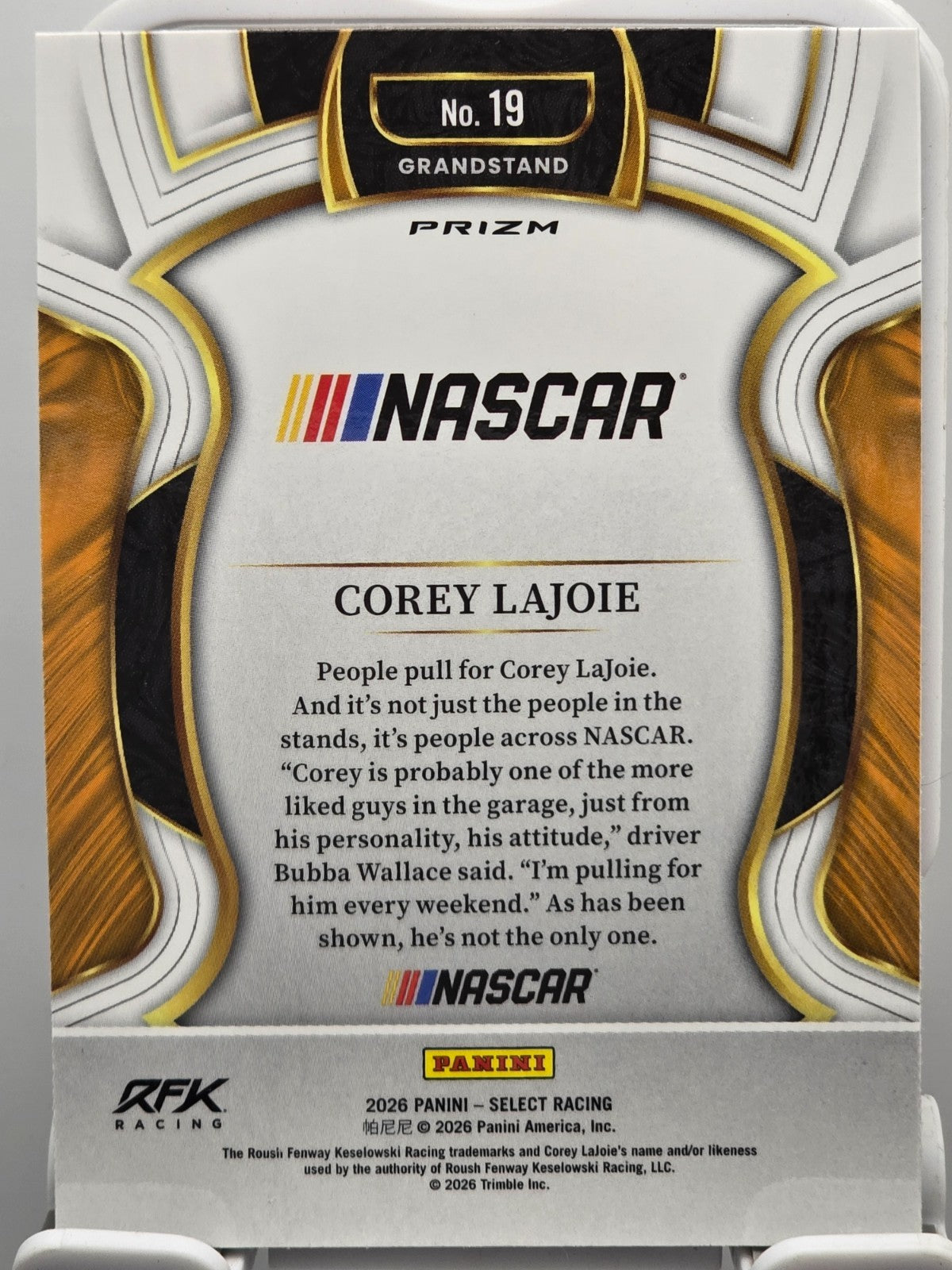 2026 Select Racing - #19 Corey Lajoie - Grandstand - Silver SP