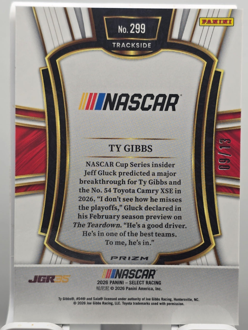 2026 Select Racing - #299 Ty Gibbs - Trackside- FOTL GOLD 9/13