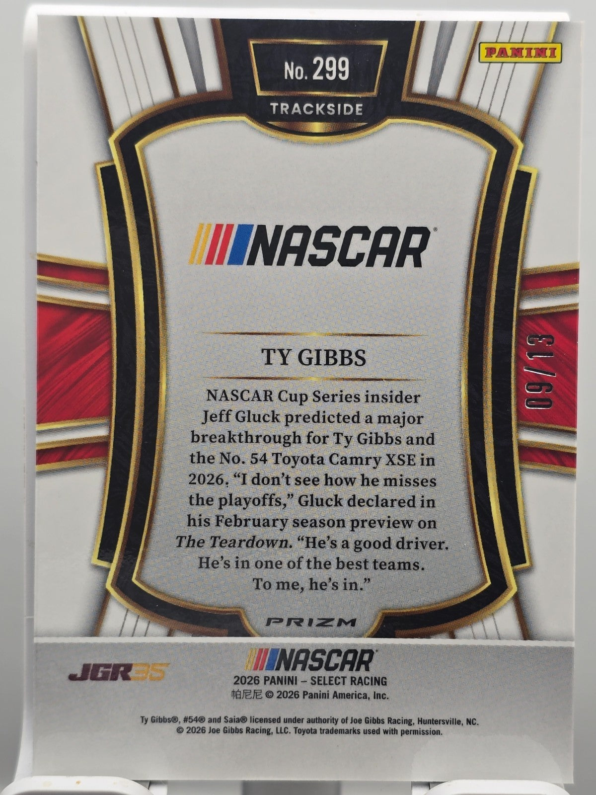 2026 Select Racing - #299 Ty Gibbs - Trackside- FOTL GOLD 9/13