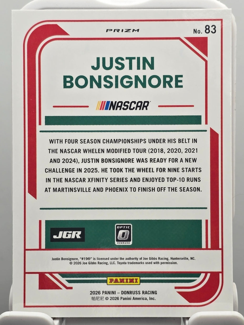 2026 Panini Donruss Optic Racing - Justin Bonsignore #83 - Orange Velocity