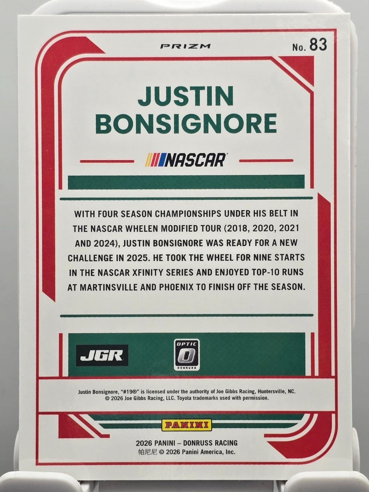 2026 Panini Donruss Optic Racing - Justin Bonsignore #83 - Orange Velocity