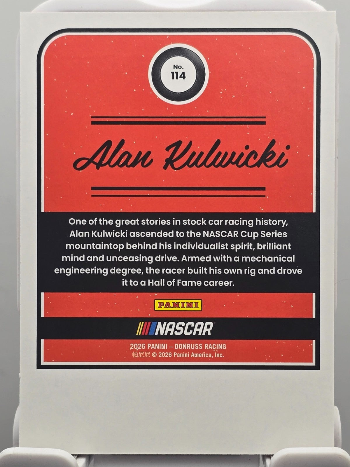 2026 Panini Donruss Racing - Alan Kulwicki #114 - Throwback - Red /299