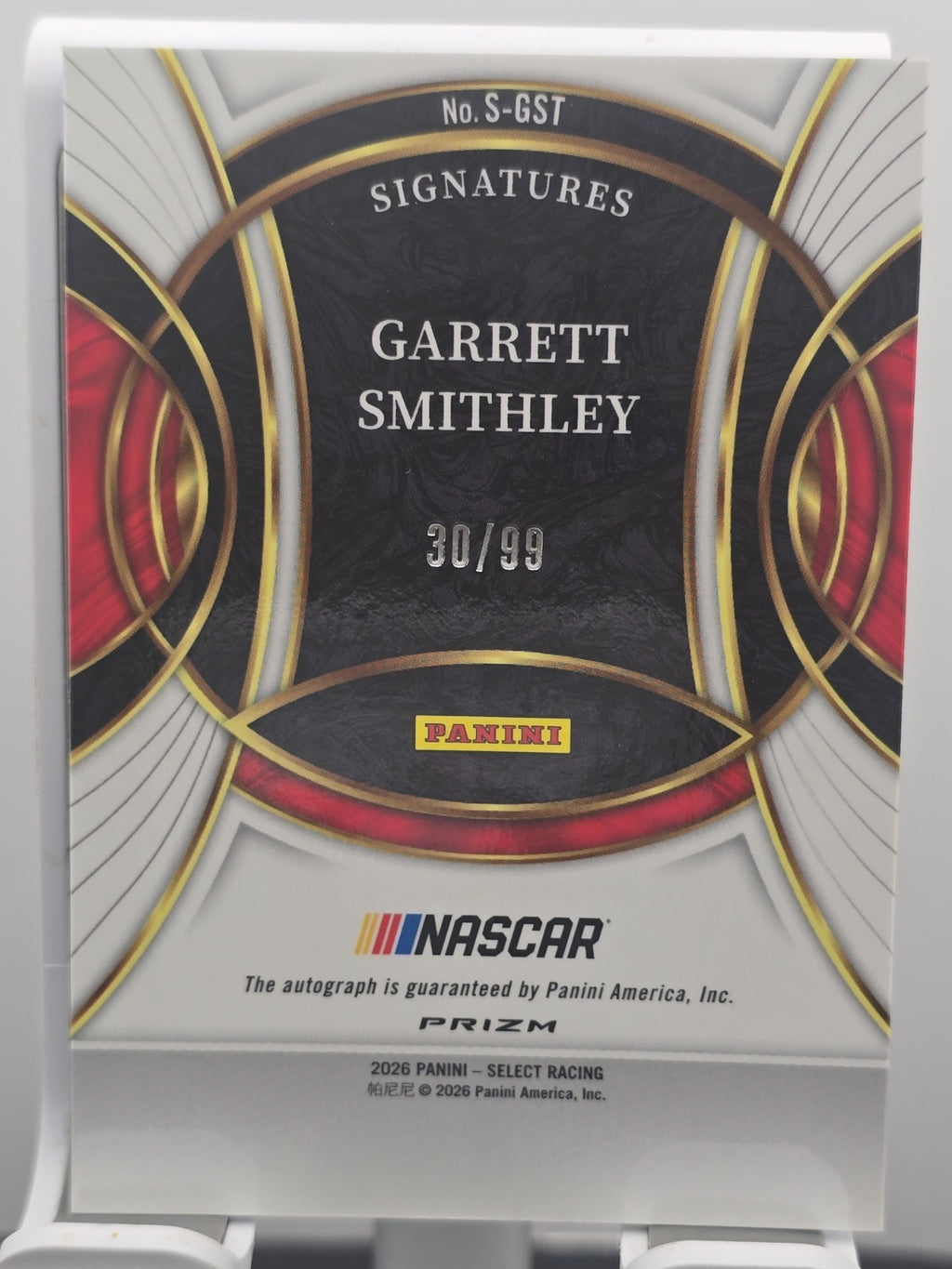 2026 Select Signatures - Garrett Smithley - #S-GST- Autograph Blue /99