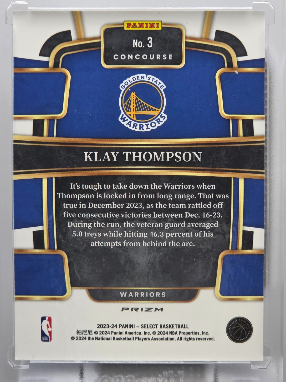 2023-24 Panini Select - Klay Thompson - Blue Cracked Ice Prizm - #3