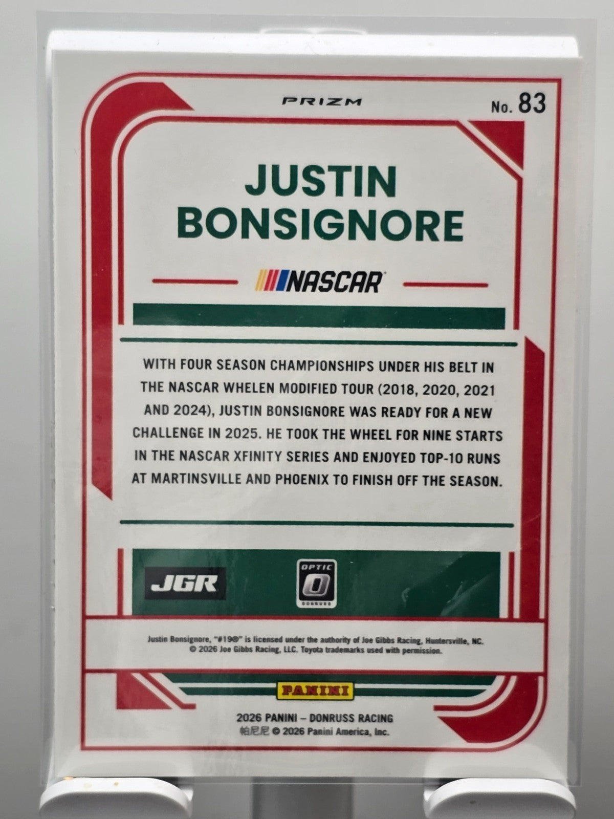 2026 Donruss NASCAR Optic Racing - #83 Justin Bonsignore - Holo/SIlver