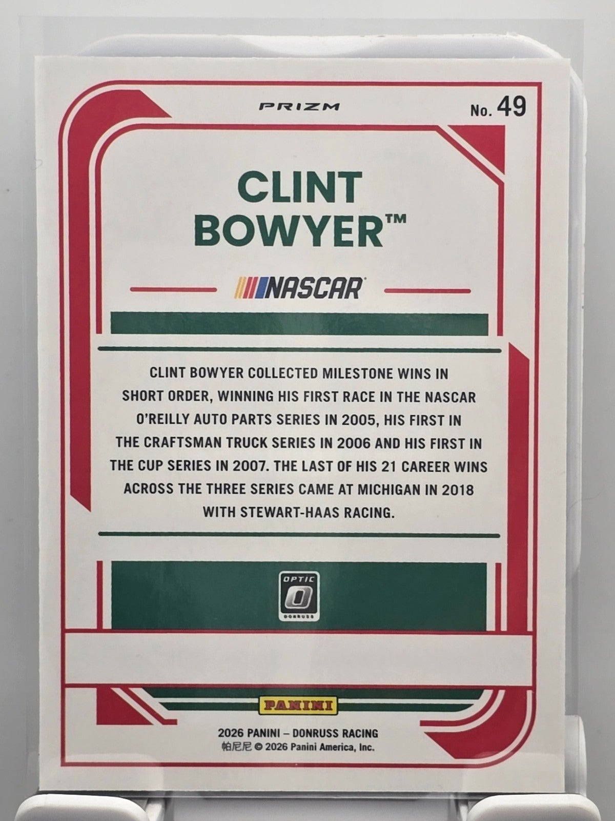 2026 Donruss OPTIC NASCAR Racing - #49 Clint Bowyer - Blue Velocity
