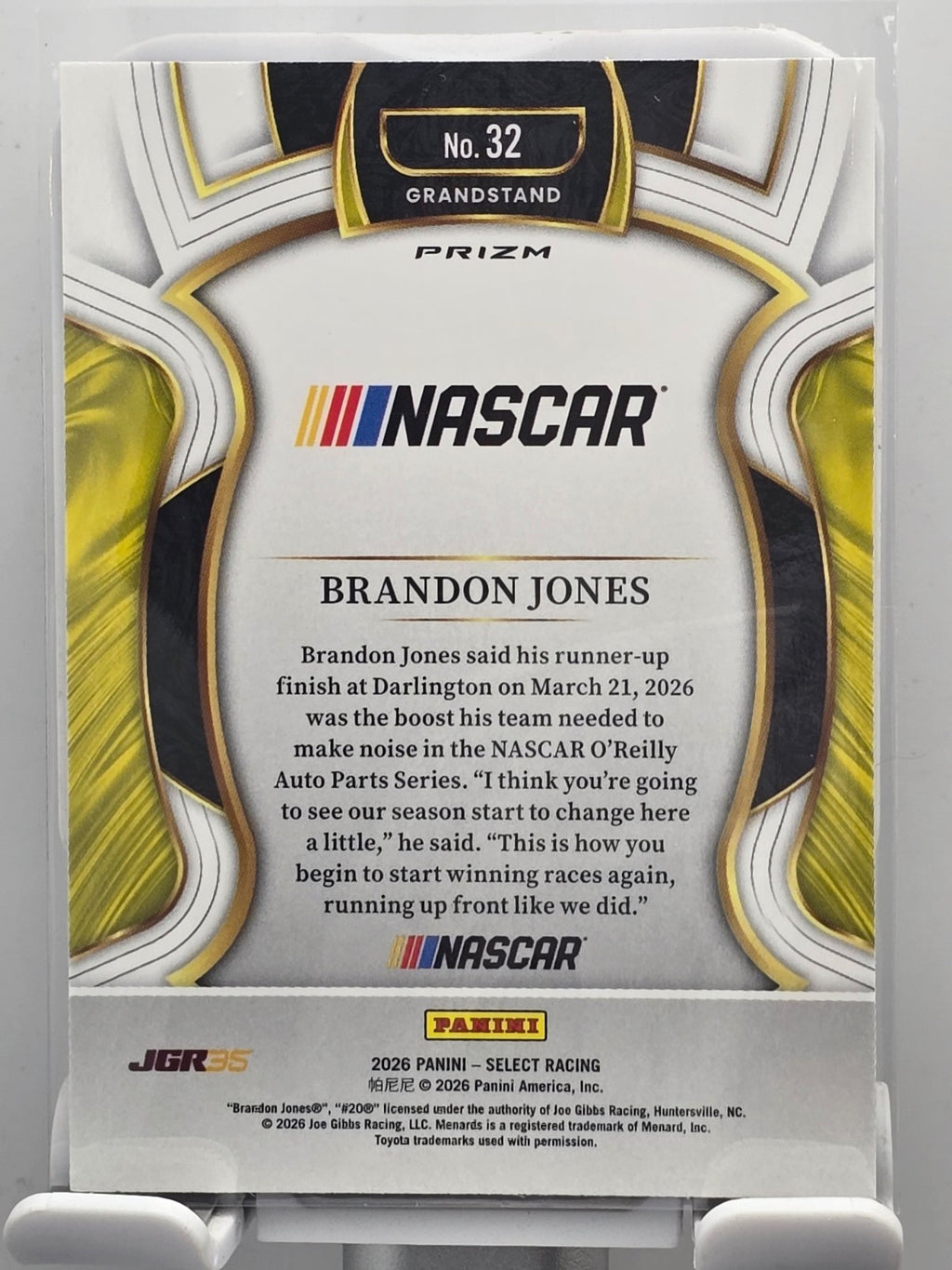 2026 Select Racing - #32 Brandon Jones - Grandstand - Tri-Color SP