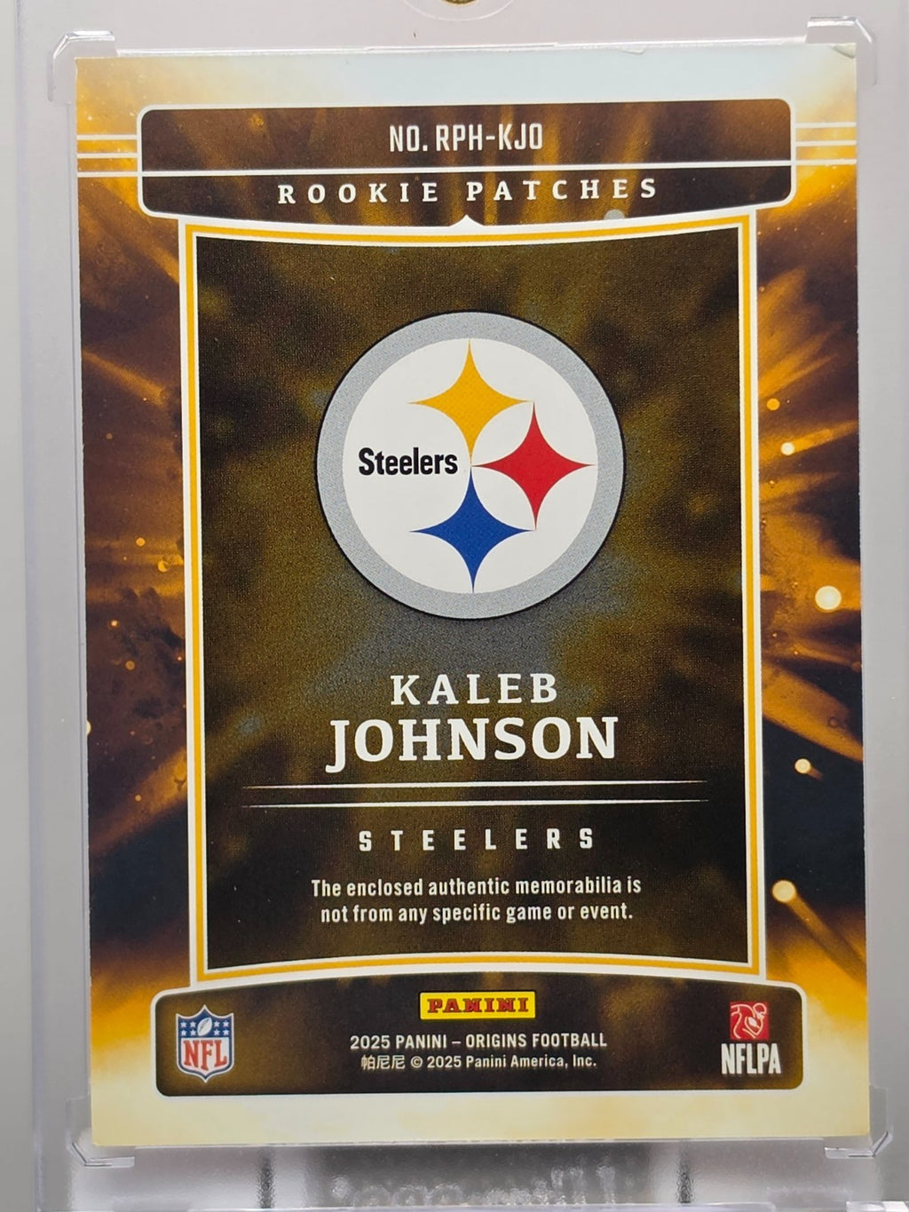 2025 Panini Origins - Kaleb Johnson (RC) - Rookie Patches -Orange /75 - #RPH-KJO