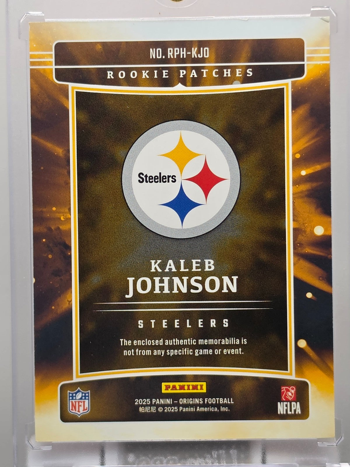 2025 Panini Origins - Kaleb Johnson (RC) - Rookie Patches -Orange /75 - #RPH-KJO