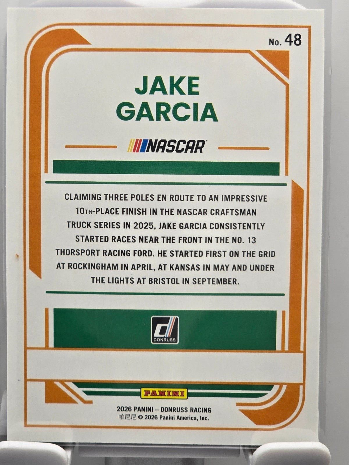 2026 Donruss NASCAR Racing - #48 Jake Garcia - Blue Base /199
