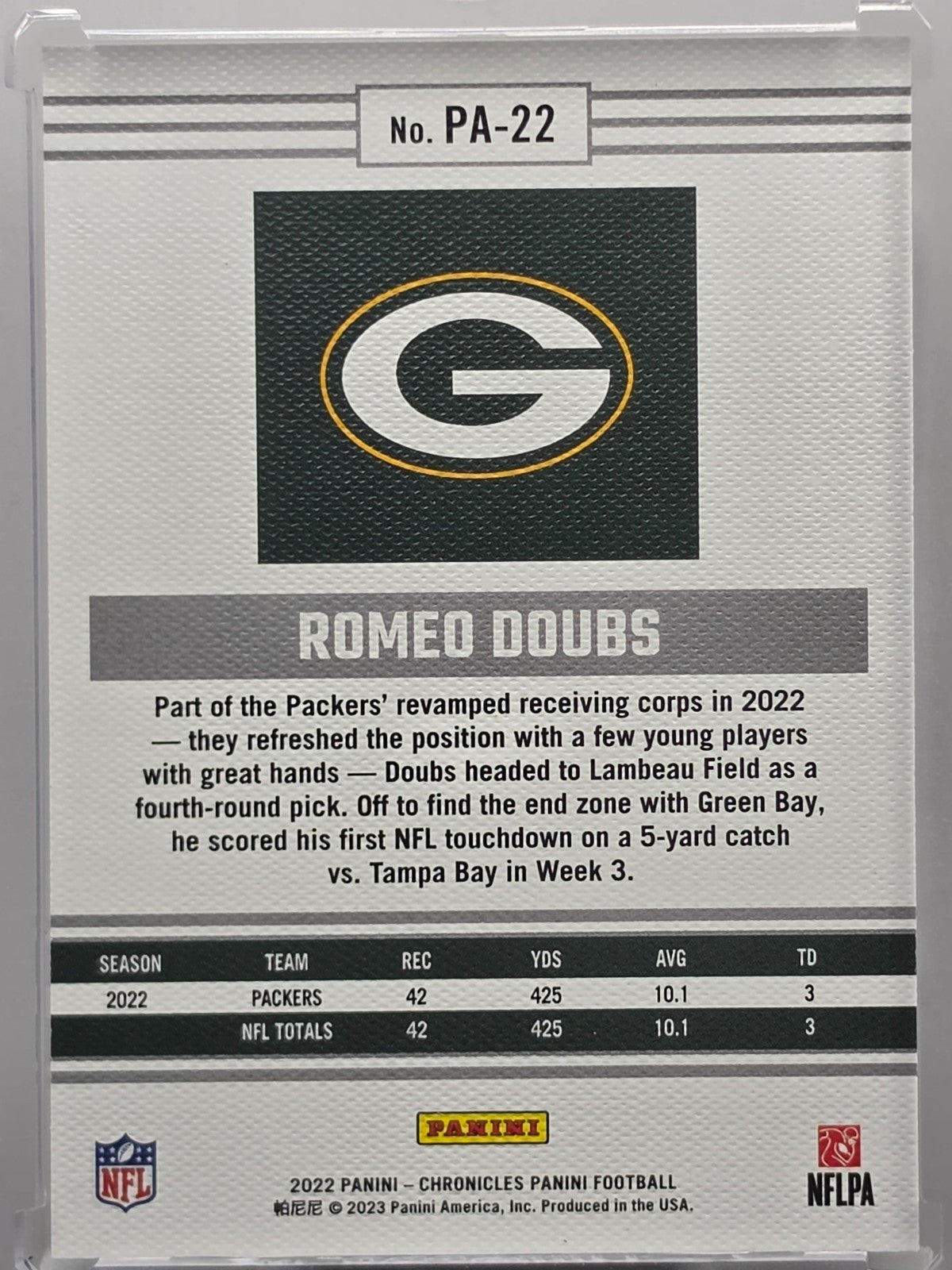 2022 Panini Chronicles - Romeo Doubs (RC) - Photogenic - #PA-22