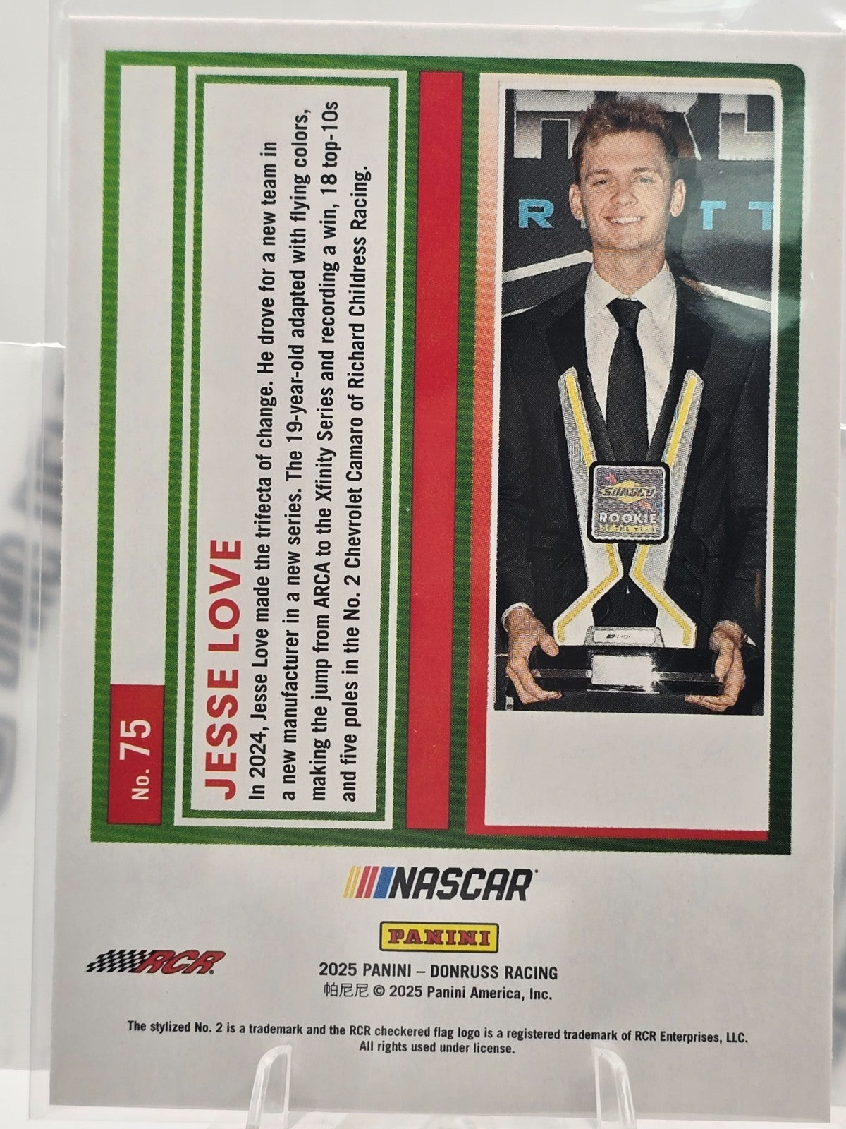 2025 Panini Donruss Racing - #75 Jesse Love  - Laser