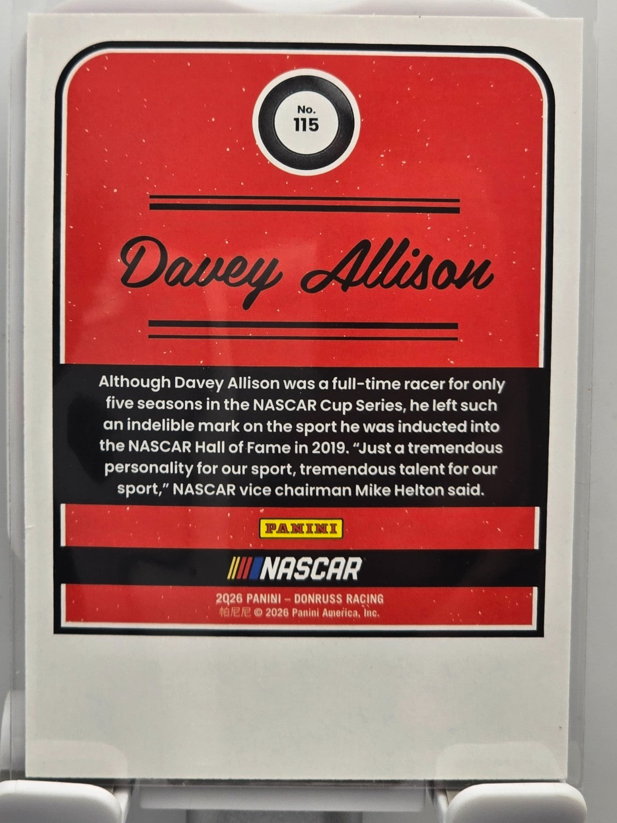 2026 Donruss NASCAR Racing - #115 Davey Allison - Throwback - Red Base /299