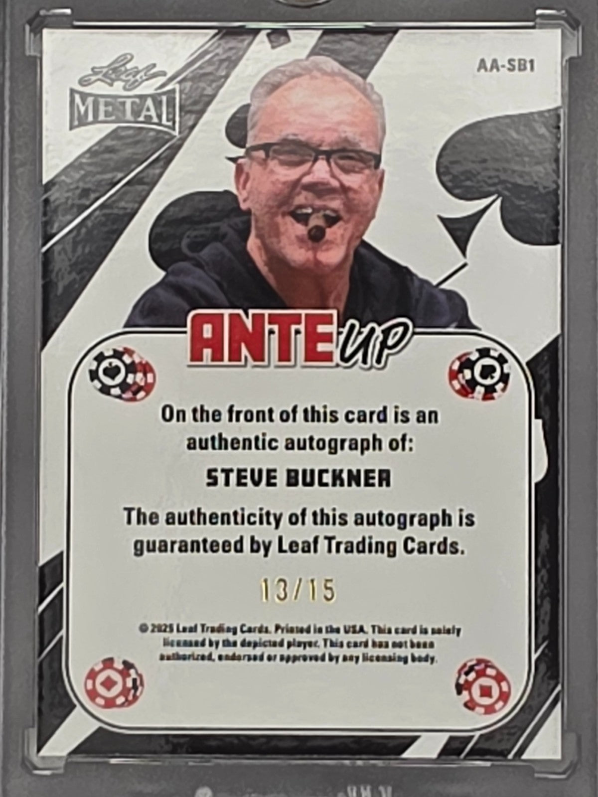 2025 Leaf Metal Poker Prismatic Red #ASB1 Steve Buckner Auto /15 