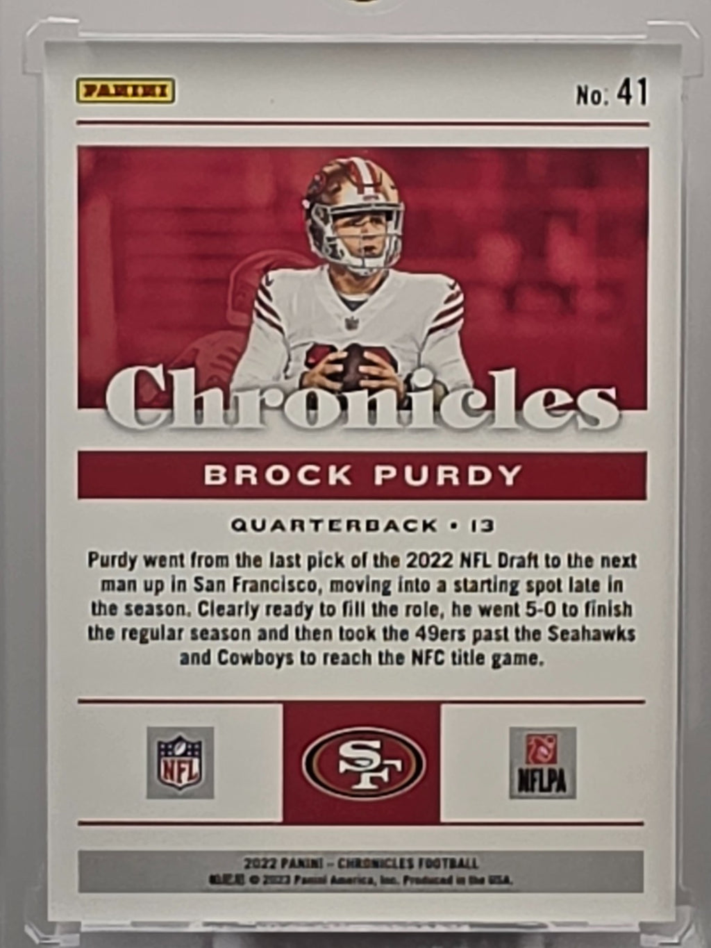 2022 Panini Chronicles - Brock Purdy (RC) - Base Rookie - #41 **Buy 3 Get 1**