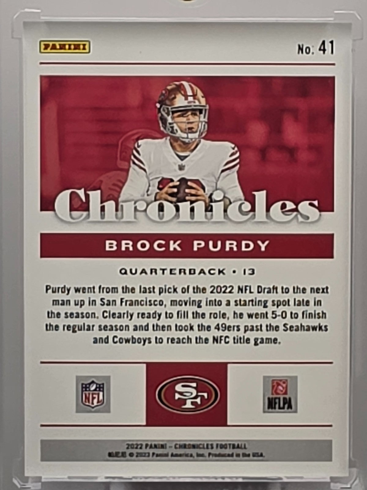 2022 Panini Chronicles - Brock Purdy (RC) - Base Rookie - #41 **Buy 3 Get 1**
