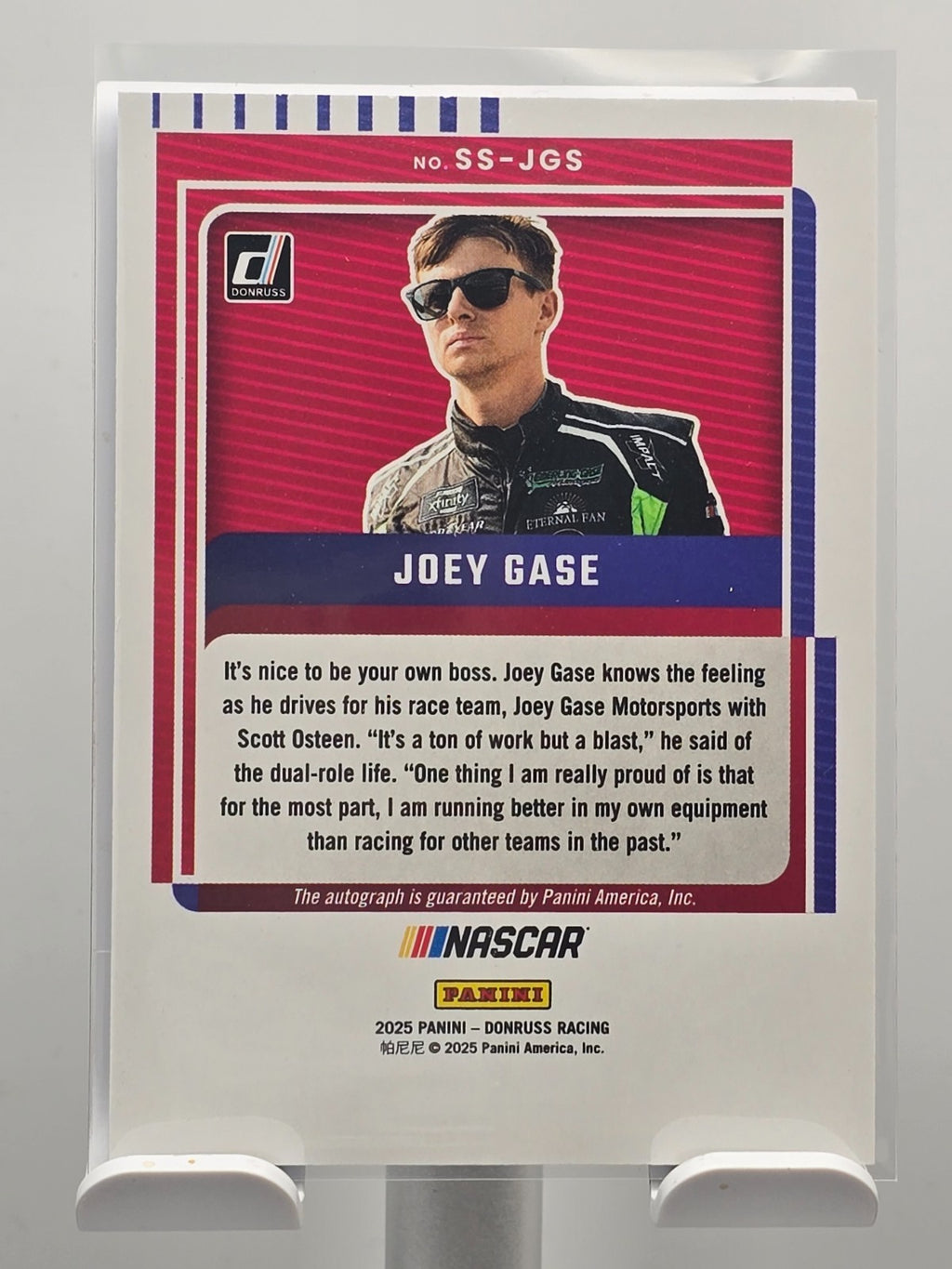 2025 Donruss NASCAR  Racing - #SS-JGS Joey Gase - Signature Series Autograph