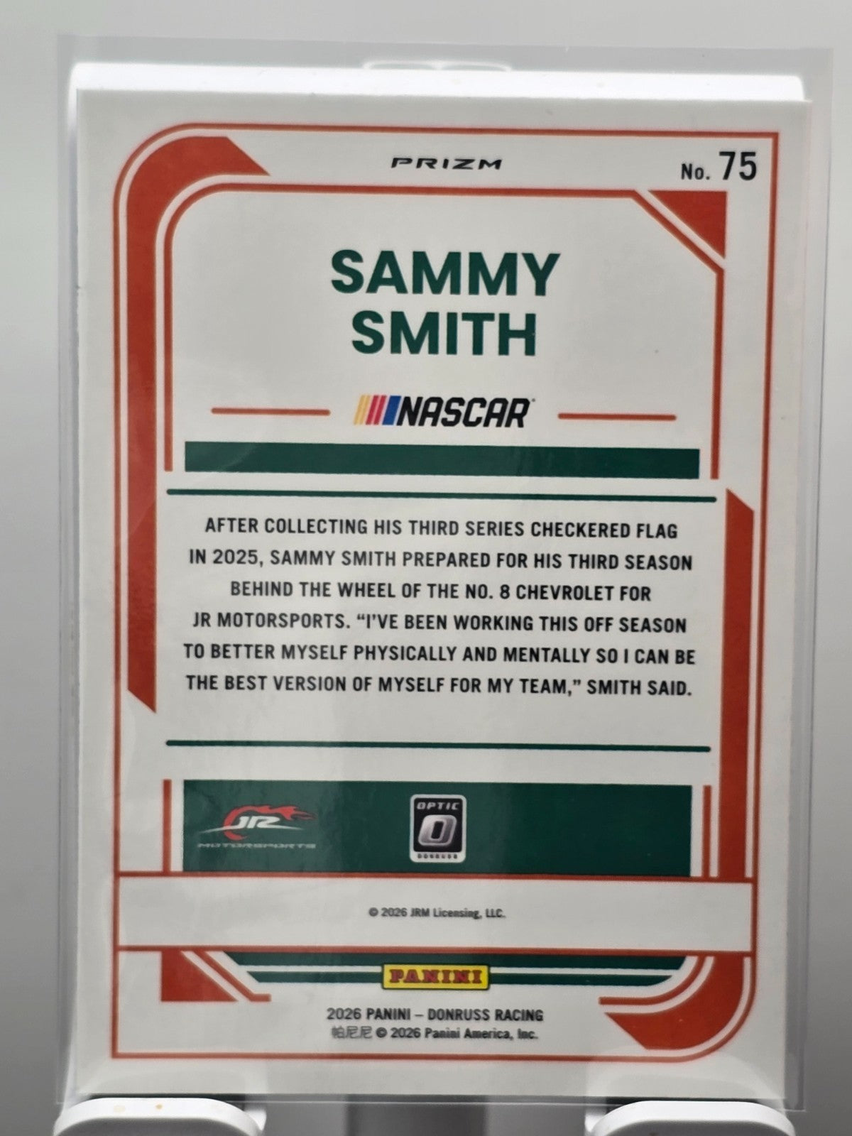2026 Donruss NASCAR Optic Racing - #75 Sammy Smith - Holo/SIlver