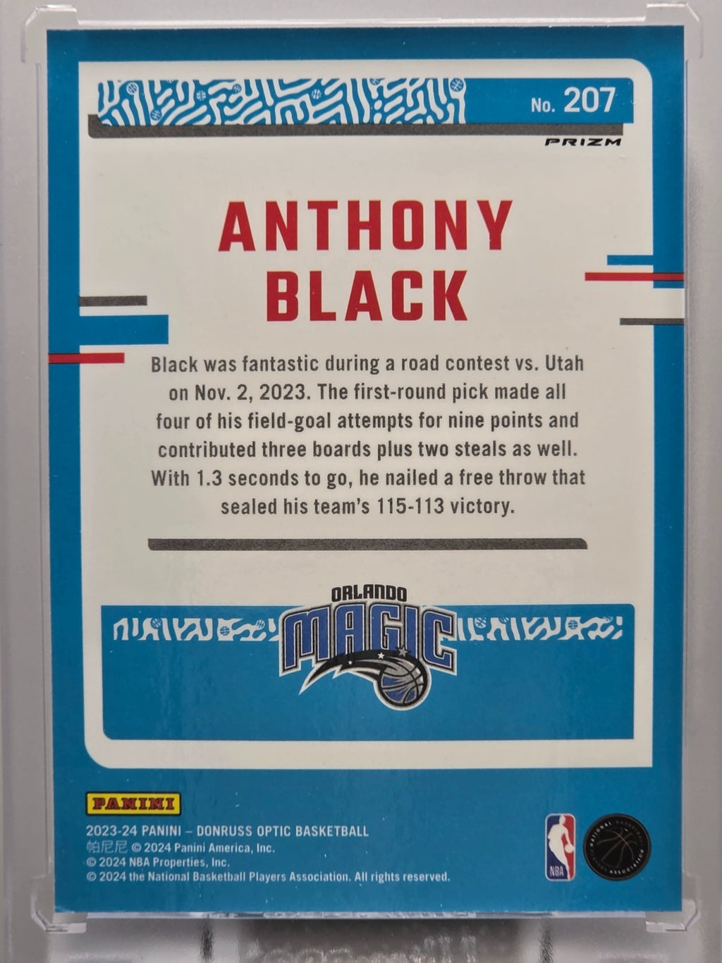 2023-24 Donruss Optic - Anthony Black (RC) - Blue Velocity Prizm - #207