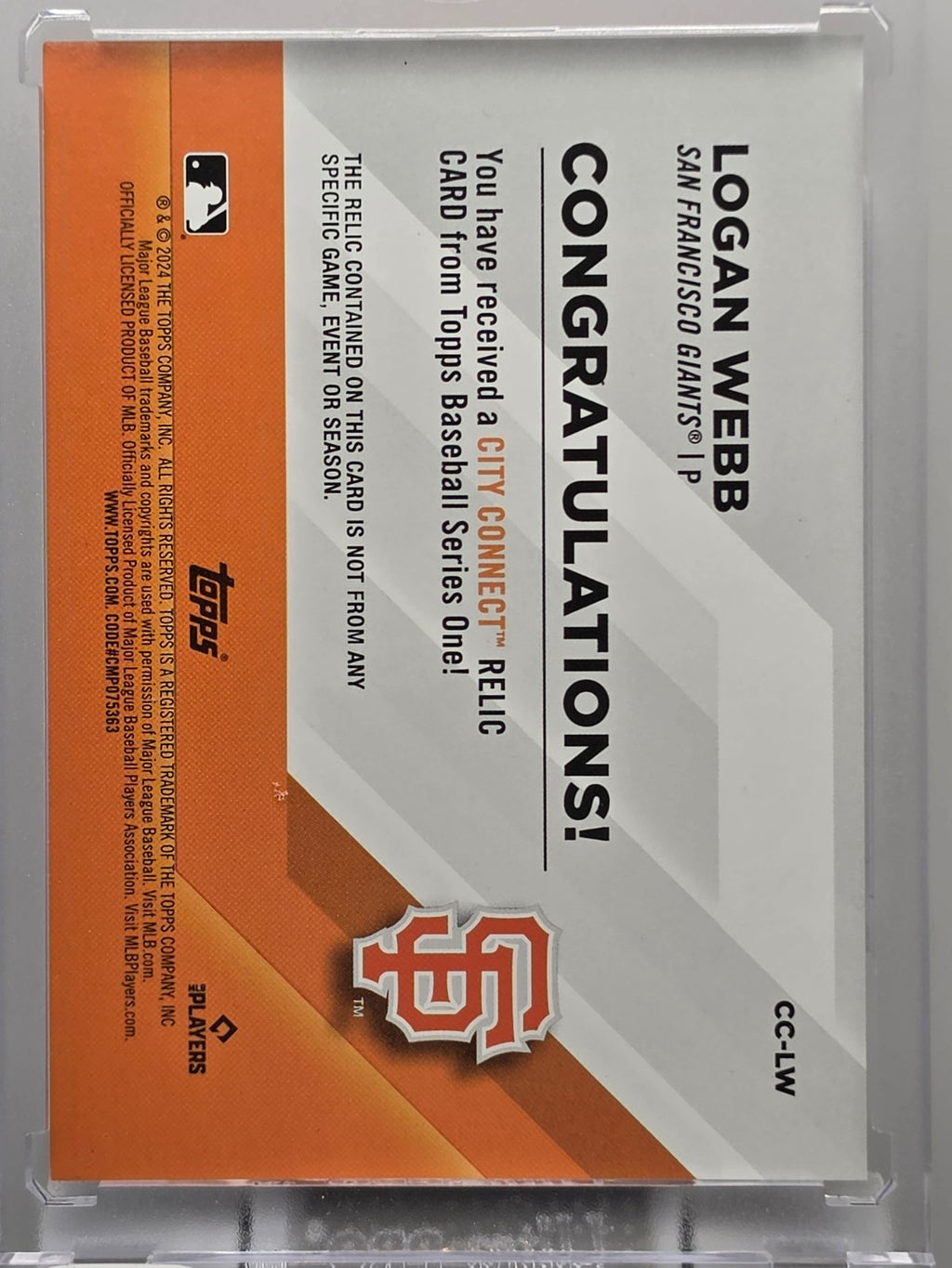 Topps 2024 - Logan Webb - City Connect Mem - #CC-LL