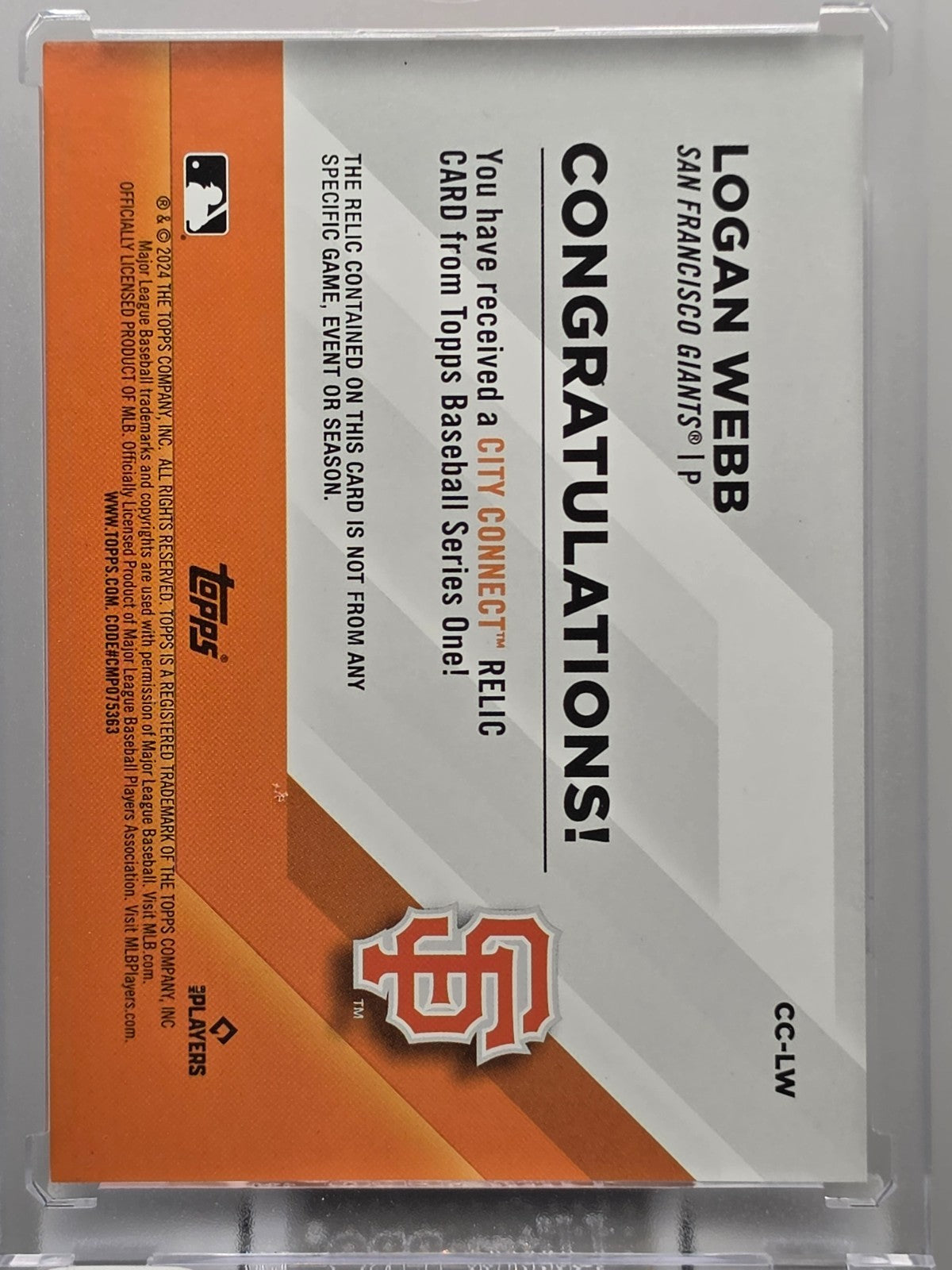 Topps 2024 - Logan Webb - City Connect Mem - #CC-LL