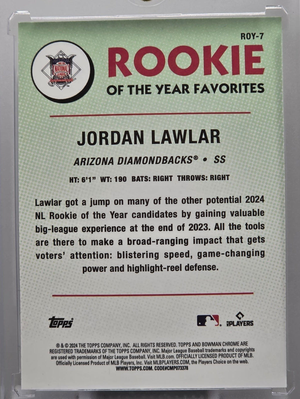 2024 Bowman Chrome - Jordan Lawlar (RC) - ROY Favorites - Mojo - #ROY-7