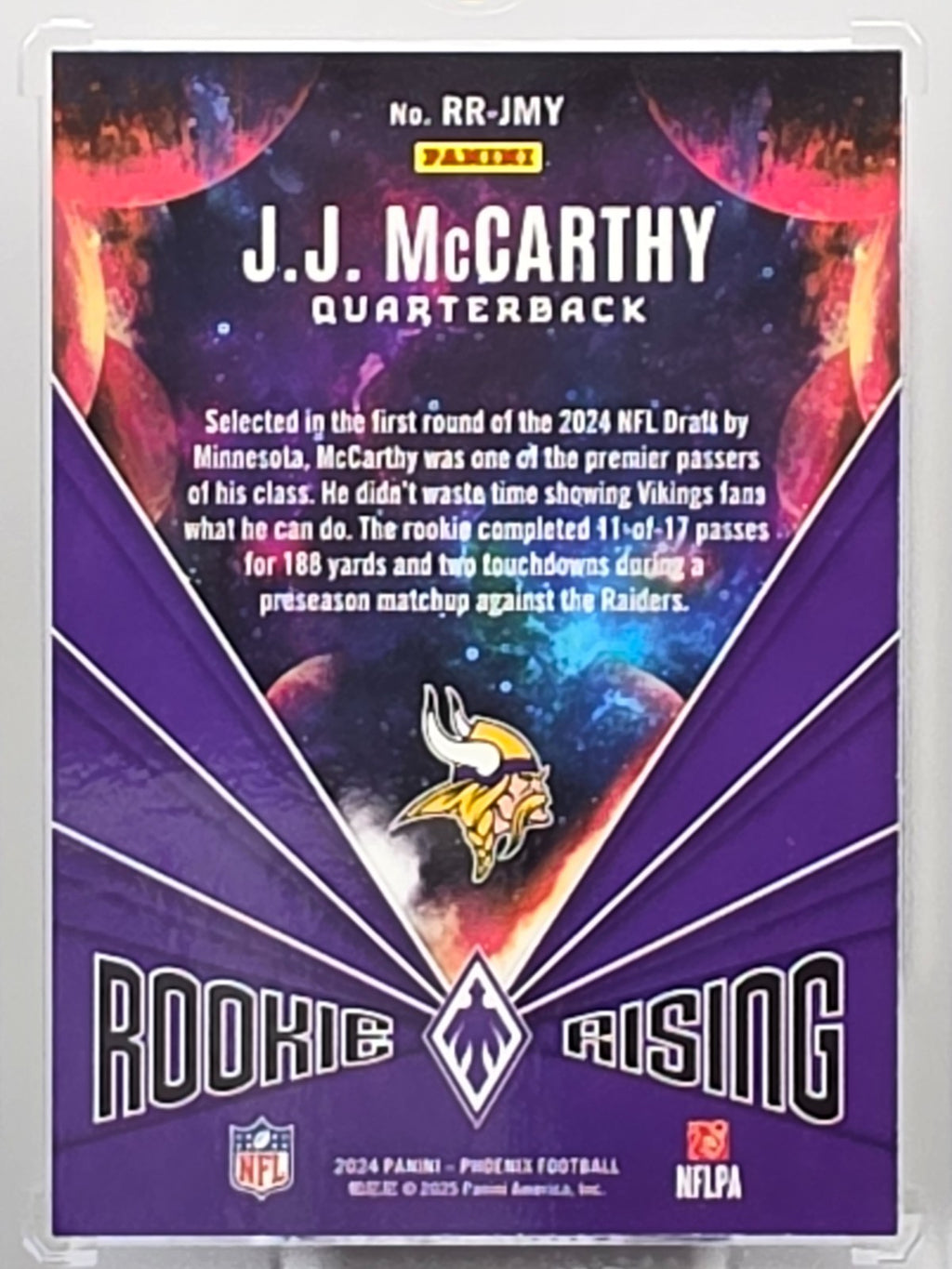 2024 Panini Phoenix - JJ McCarthy (RC) - Rookie Rising - #RR-JMY **Buy 3 Get 1**