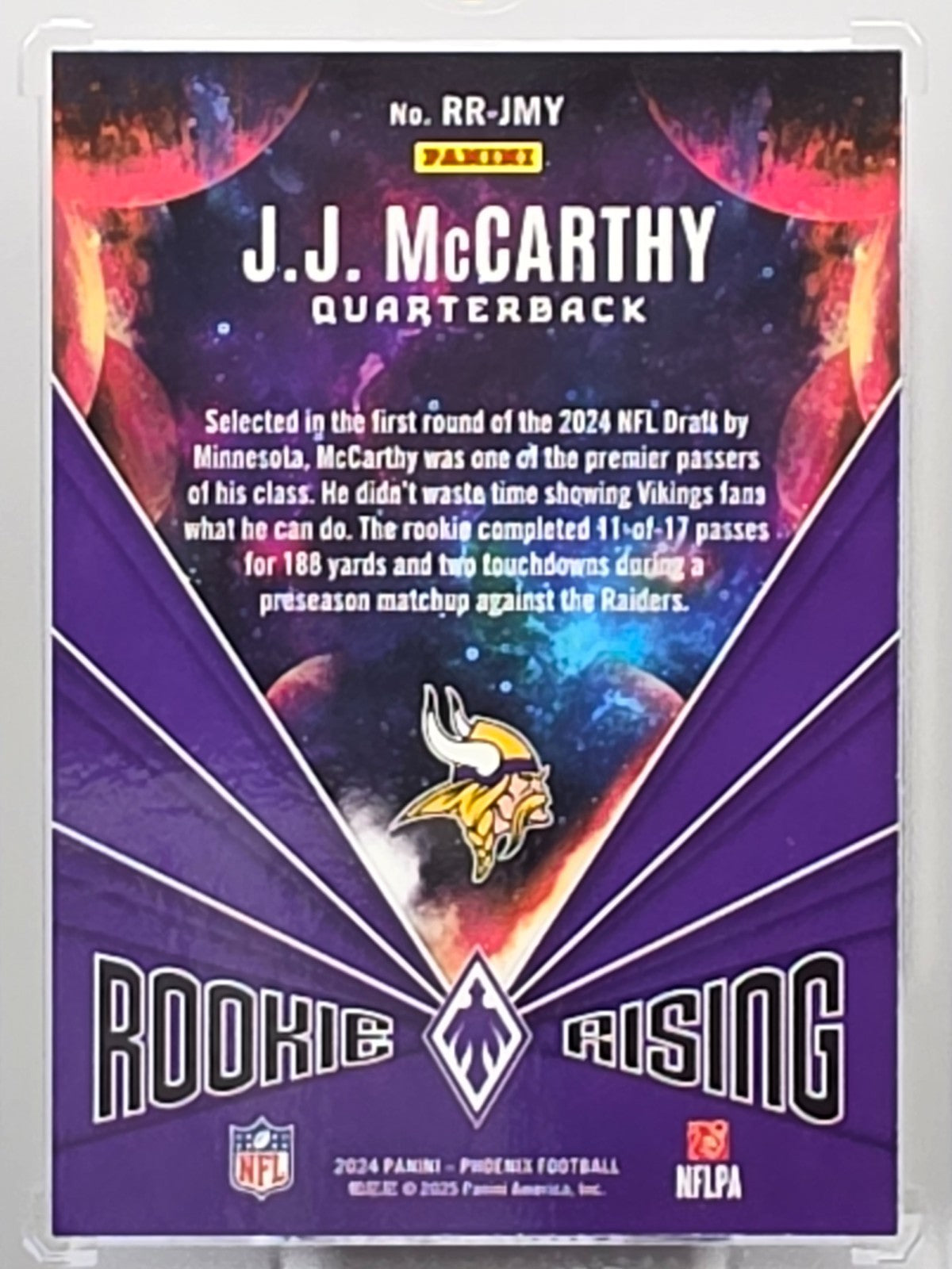 2024 Panini Phoenix - JJ McCarthy (RC) - Rookie Rising - #RR-JMY **Buy 3 Get 1**