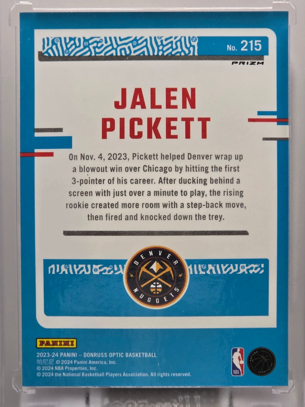 2023-24 Donruss Optic - Jalen Pickett (RC) - Pink Hyper Prizm - #215