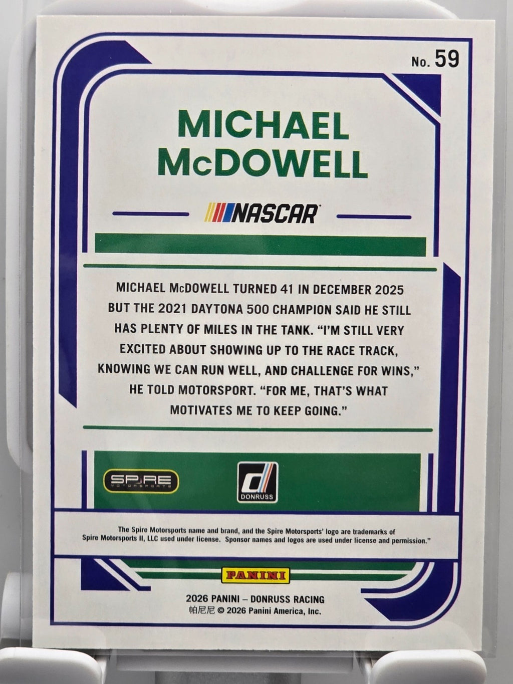 2026 Donruss NASCAR Racing - #59 Michael McDowell - Purple Base /99